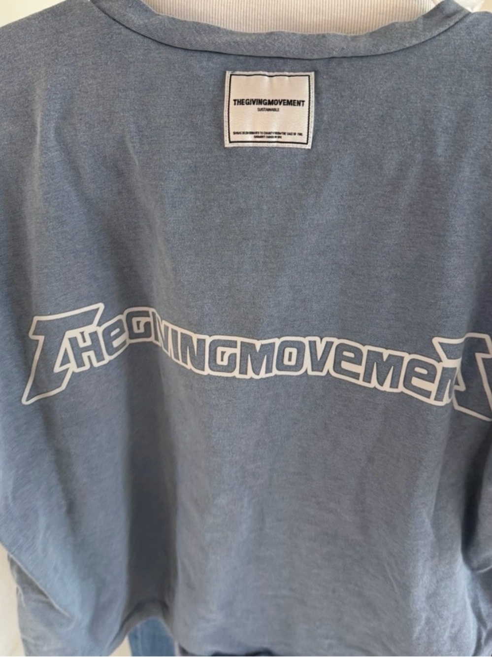 The Giving Movement oversized washed organic cotton semi cropped tee in blue